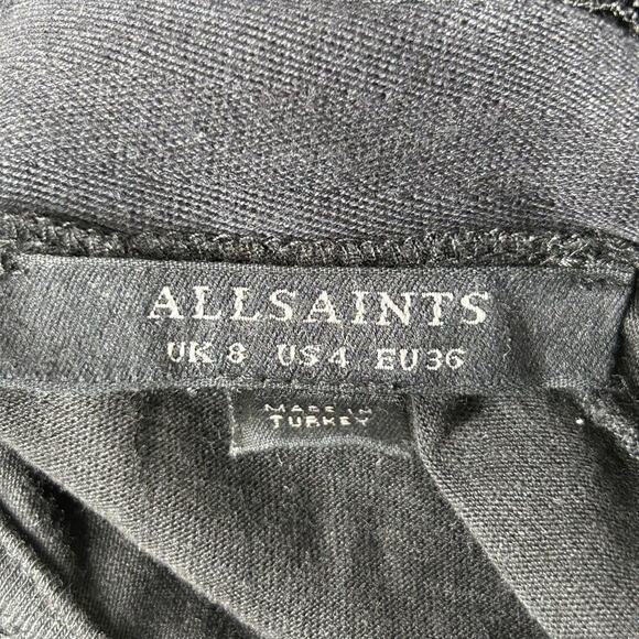 AllSaints Black Tier Lace Trim Tie Neck Sleeveless Maxi Dress Size 4 - Picture 6 of 11